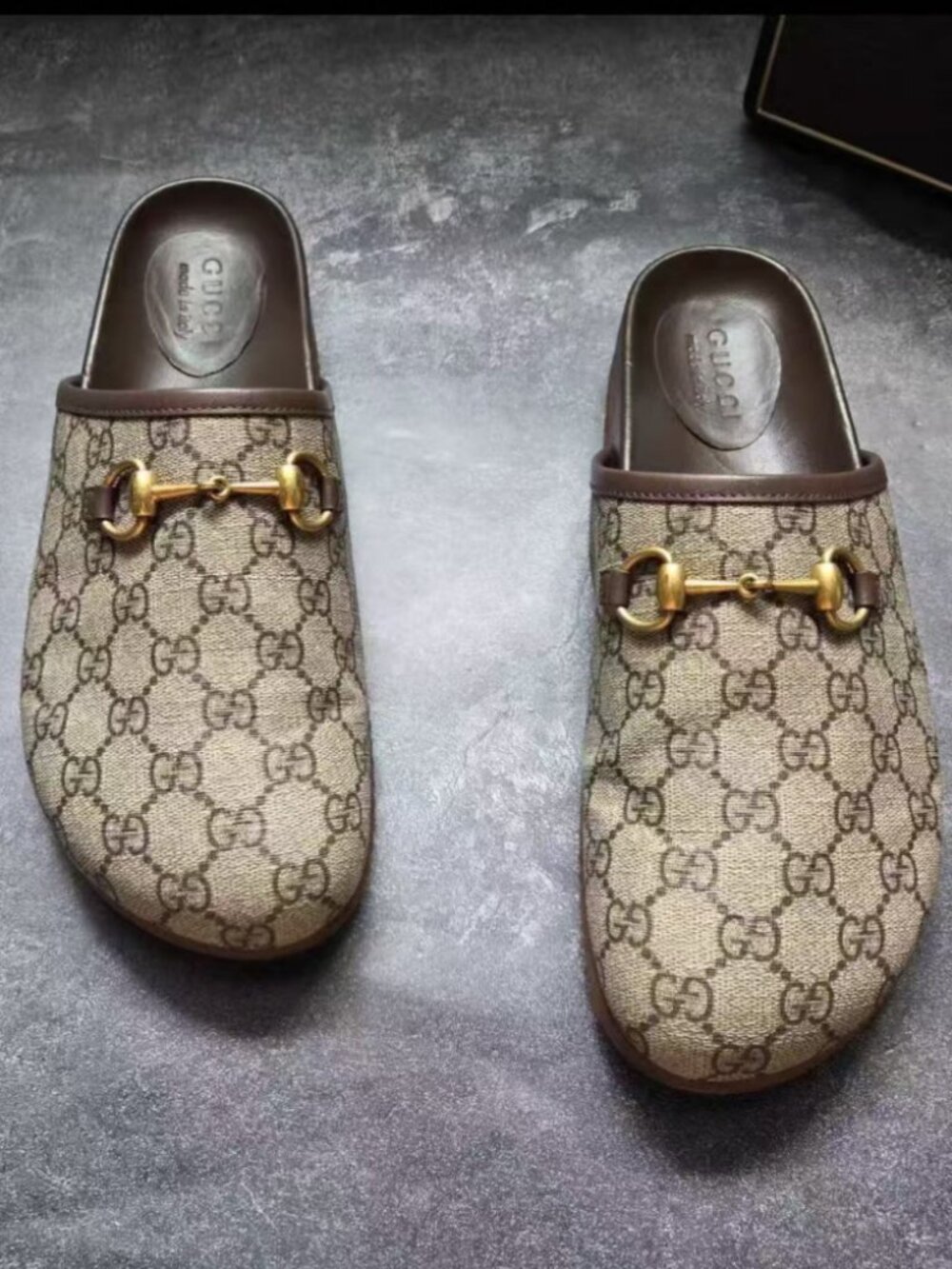 Gucci Comfort Thick Sole Monogram Mule Slides